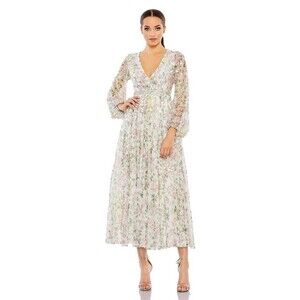 Mac Duggal 93788 Embellished Floral Print Faux Wrap A Line Dress Size 6